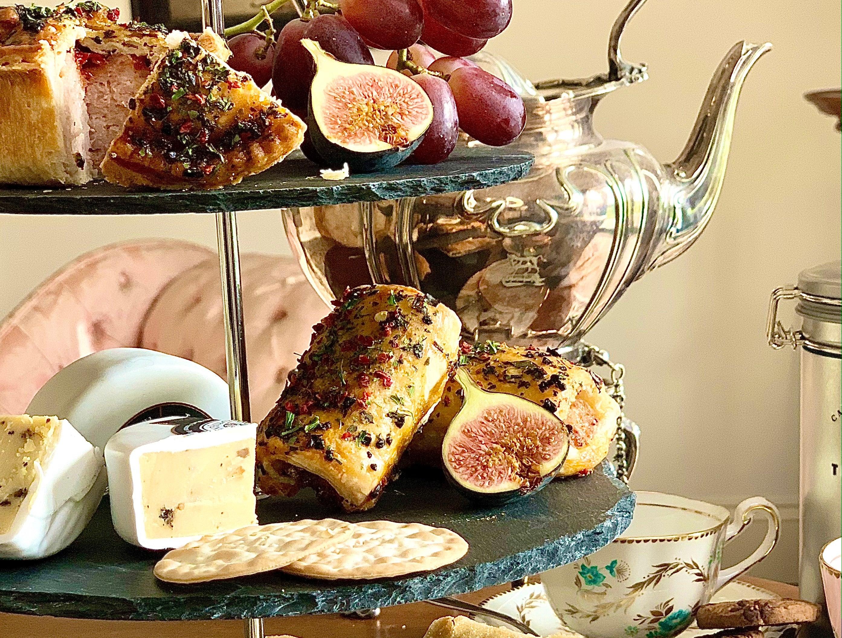 Deluxe Savoury Afternoon Tea For 2 - With 3 Tier Stand & Prosecco - Celebration Cheeses